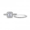 Silver Plated Cubic Zirconia Sqaure Engagement Ring Set