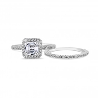 Silver Plated Cubic Zirconia Sqaure Engagement Ring Set