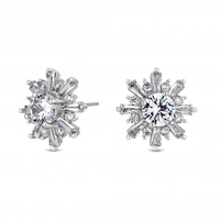 Silver Plated Cubic Zirconia Starburst Stud Earrings