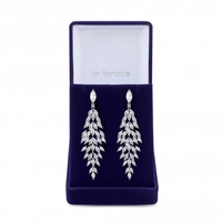Silver Plated Cubic Zirconia Statement Crystal Navette Drop Earring - Gift Boxed