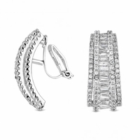 Silver Plated Cubic Zirconia Statement Half Hoop Clip On Earrings