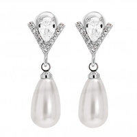 Silver Plated Cubic Zirconia Teardrop Pearl Earring