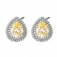 Silver Plated Cubic Zirconia Yellow Pear Stud Earring
