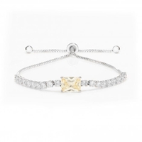 Silver Plated Cubic Zirconia Yellow Rectangle Toggle Bracelet