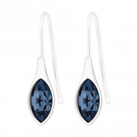 Silver Plated Denim Blue Polished Drop Earring Embellished With Swarovski Crystals