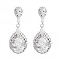 Silver Plated Double Pave Halo Peardrop Earring