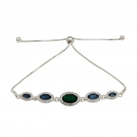 Silver Plated Emerald And Blue Toggle Bracelet