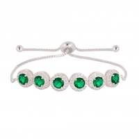 Silver Plated Emerald Green Cubic Zirconia Pave Toggle Bracelet
