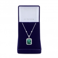 Silver Plated Emerald Green Cubic Zirconia Rectangle Pendant Necklace - Gift Boxed