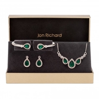 Silver Plated Emerald Green Pear Trio Set - Gift Boxed