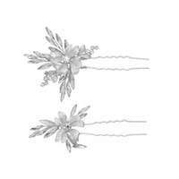 Silver Plated Floral and Crystal Hair Pins - Pack of 2