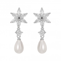 Silver Plated Floral And Pearl Drop Earring