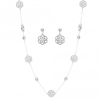 Silver Plated Floral Filigree Necklace And Earring Set