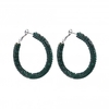Silver Plated Green Pave Crystal Tube Hoop Earrings