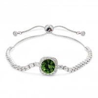 Silver Plated Green Square Cubic Zirconia Toggle Bracelet