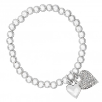 Silver Plated Heart Pendant Stretch Bracelet - Gift Boxed