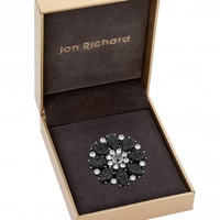 Silver Plated Jet And Pave Crystal Wreath Brooch - Gift Boxed