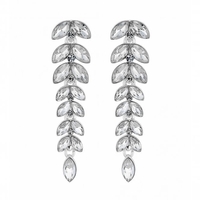 Silver Plated Leaf Linear Crystal Drop Earrings