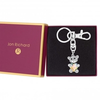 Silver Plated Mini Bear Centre Heart Keyring - Gift Boxed