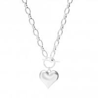 Silver Plated Molten Heart T Bar Pendant Necklace