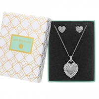Silver Plated Mother of Pearl Filigree Heart Set - Gift Boxed