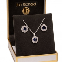 Silver Plated Navy Blue Double Halo Set - Gift Boxed