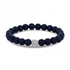 Silver Plated Navy Blue Pearl Stretch Bracelet With Filigree Ball