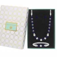 Silver Plated Navy Pearl Crystal Pave Ball 3 Piece Set - Gift Boxed