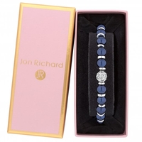 Silver Plated Navy Pearl Pave Ball Stretch Bracelet - Gift Boxed