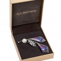 Silver Plated Ombre Pink Twin Flower Brooch - Gift Boxed