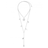 Silver Plated Padlock Charm Cluster Layered Necklace