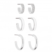 Silver Plated Pave And Enamel Earrings Three Pack