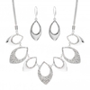 Silver Plated Pave And Polish Necklace And Earring Set
