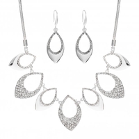 Silver Plated Pave And Polish Necklace And Earring Set