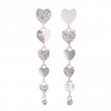Silver Plated Pave And Polished Heart Linear Drop Earring