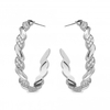 Silver Plated Pave And Polished Hoop Earring