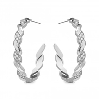 Silver Plated Pave And Polished Hoop Earring