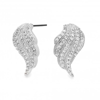 Silver Plated Pave Angel Wing Stud Earring
