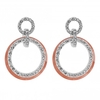Silver Plated Pave Circle and Pink Resin Front Facing Drop Earrings
