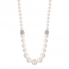 Silver Plated Pave Crystal And Cream Pearl Graduated Necklace