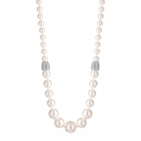 Silver Plated Pave Crystal And Cream Pearl Graduated Necklace