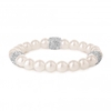 Silver Plated Pave Crystal And Cream Pearl Stretch Bracelet