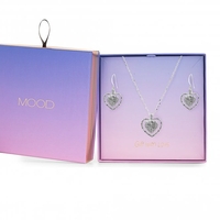 Silver Plated Pave Crystal Heart Necklace And Earring Set - Gift Boxed