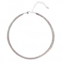 Silver Plated Pave Crystal Tube Necklace