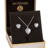 Silver Plated Pave Heart Cubic Zirconia Necklace And Earrings Set - Gift Boxed