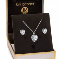 Silver Plated Pave Heart Cubic Zirconia Necklace And Earrings Set - Gift Boxed