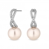 Silver Plated Pave Infinity and Pearl Drop Earrings