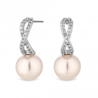 Silver Plated Pave Infinity and Pearl Drop Earrings
