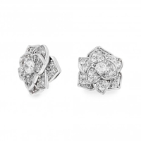 Silver Plated Pave Rose Stud Earrings