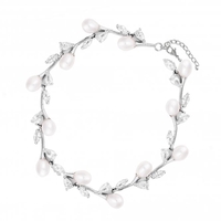 Silver Plated Pearl And Crystal Bracelet